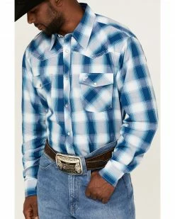 Cowboy Hardware Men's Hombre Large Plaid Long Sleeve Snap Western Shirt  Blue -Cowboy Hardware Shop 2000360868 400 P3