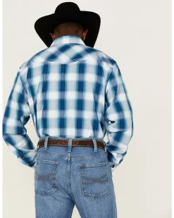 Cowboy Hardware Men's Hombre Large Plaid Long Sleeve Snap Western Shirt  Blue -Cowboy Hardware Shop 2000360868 400 P4