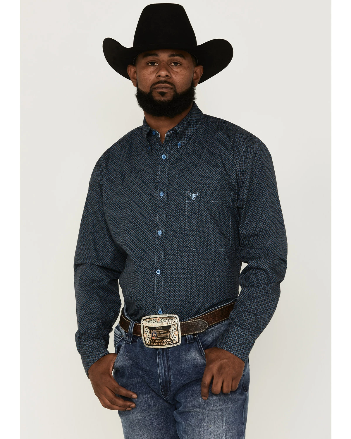 Cowboy Hardware Men's Squiggly Diamond Star Geo Print Long Sleeve Western Shirt Navy 7 Cowboy Hardware Men's Squiggly Diamond Star Geo Print Long Sleeve Western Shirt Navy - Image 5