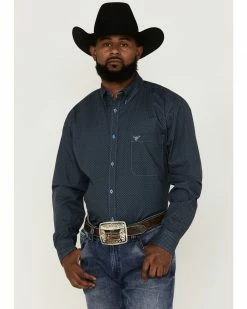 Cowboy Hardware Men's Squiggly Diamond Star Geo Print Long Sleeve Western Shirt  Navy