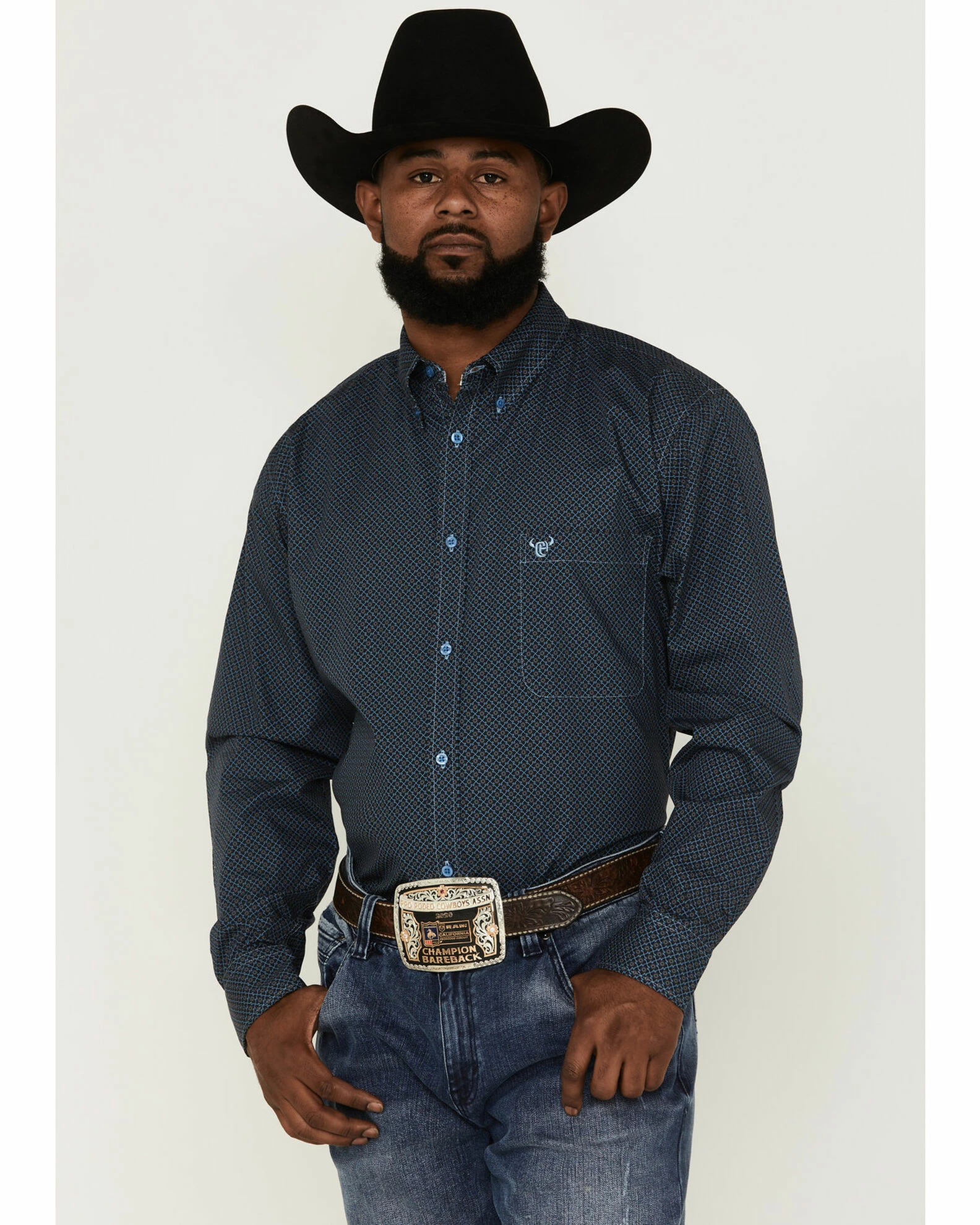 Cowboy Hardware Men's Squiggly Diamond Star Geo Print Long Sleeve Western Shirt Navy 3 Cowboy Hardware Men's Squiggly Diamond Star Geo Print Long Sleeve Western Shirt Navy