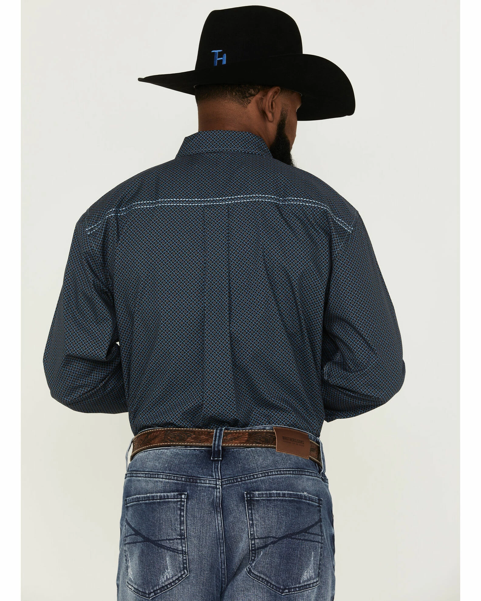 Cowboy Hardware Men's Squiggly Diamond Star Geo Print Long Sleeve Western Shirt Navy 6 Cowboy Hardware Men's Squiggly Diamond Star Geo Print Long Sleeve Western Shirt Navy - Image 4