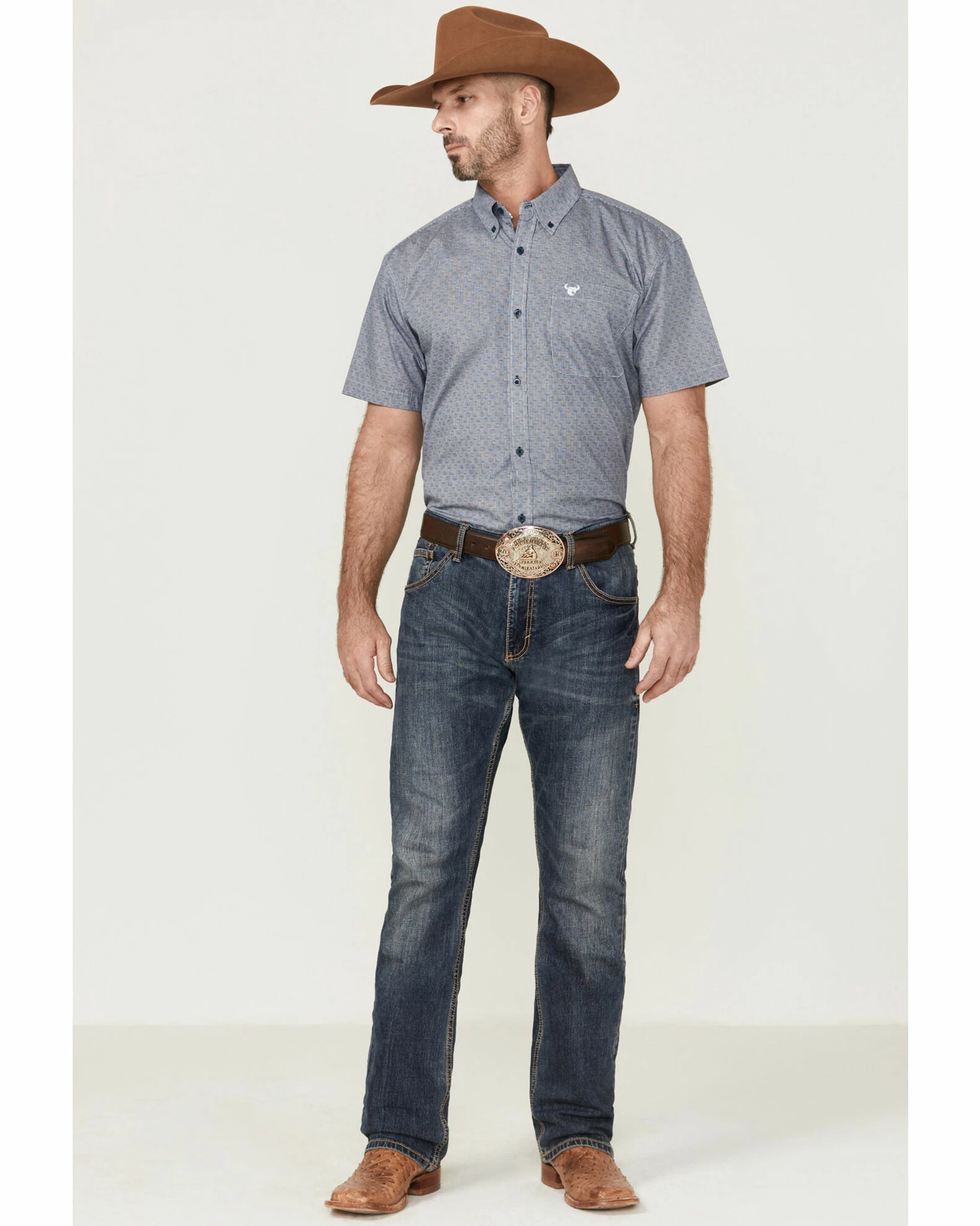 Cowboy Hardware Men's Basket Weave Short Sleeve Button-Down Western Shirt Blue 4 Cowboy Hardware Men's Basket Weave Short Sleeve Button-Down Western Shirt Blue - Image 2