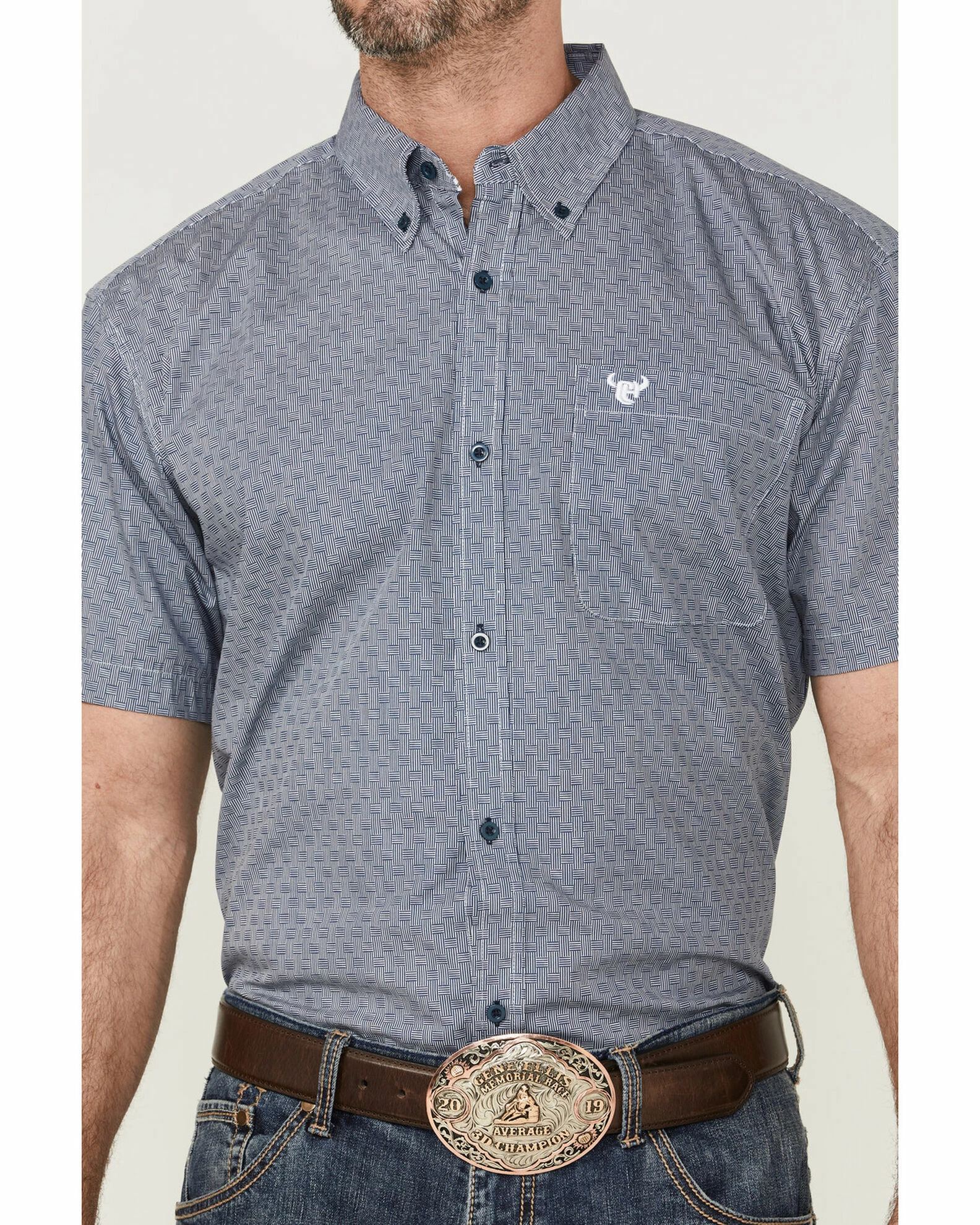 Cowboy Hardware Men's Basket Weave Short Sleeve Button-Down Western Shirt Blue 5 Cowboy Hardware Men's Basket Weave Short Sleeve Button-Down Western Shirt Blue - Image 3