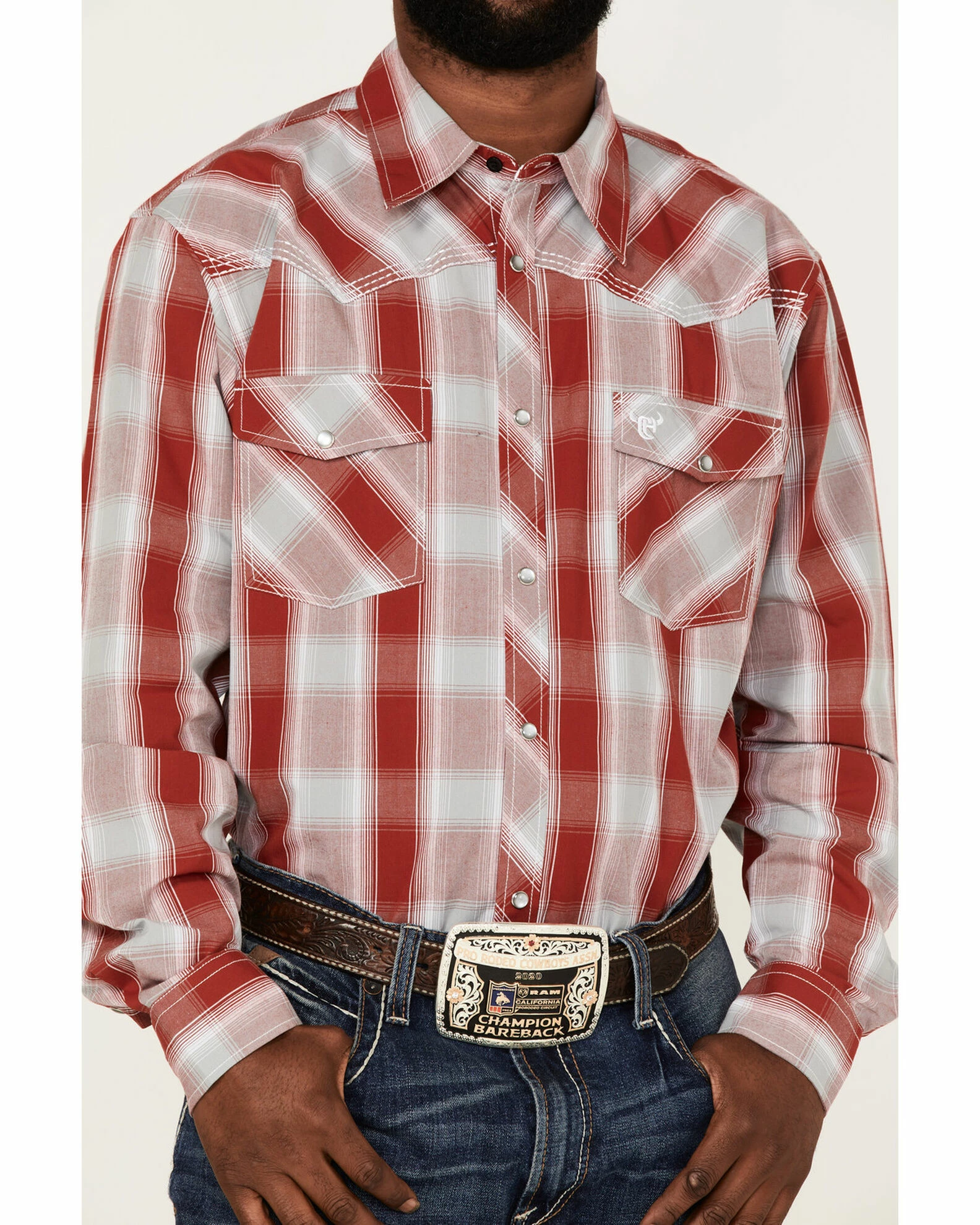 Cowboy Hardware Men's Burgundy Hombre Plaid Long Sleeve Snap Western Shirt 5 Cowboy Hardware Men's Burgundy Hombre Plaid Long Sleeve Snap Western Shirt - Image 3
