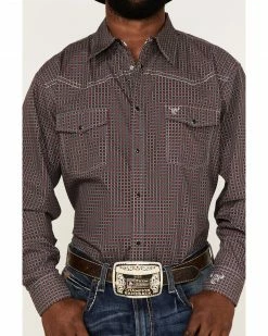 Cowboy Hardware Men's Wavy Square Geo Print Western Shirt  Red -Cowboy Hardware Shop 2000360873 600 P3