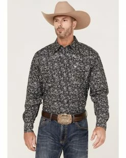 Cowboy Hardware Men's Range Paisley Print Long Sleeve Snap Western Shirt Black