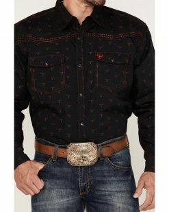 Cowboy Hardware Men's All-Over Skull Print Snap Long Sleeve Western Shirt  Black -Cowboy Hardware Shop 2000360876 001 P3