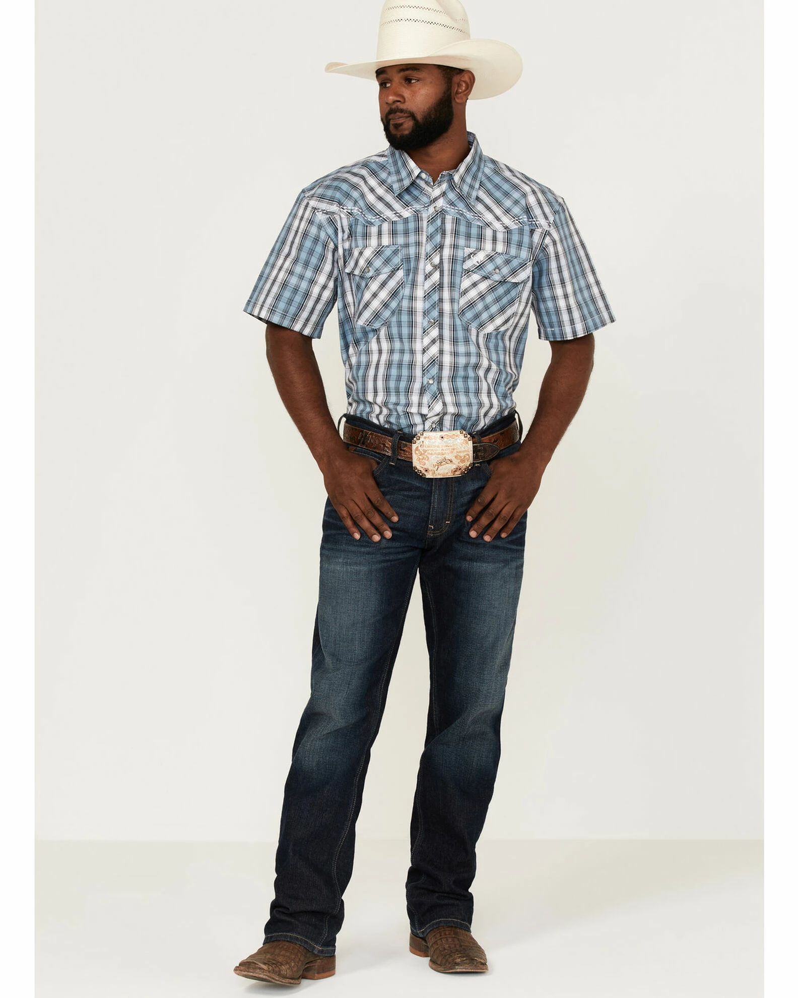 Cowboy Hardware Men's Steel Arroyo Large Plaid Short Sleeve Snap Western Shirt 4 Cowboy Hardware Men's Steel Arroyo Large Plaid Short Sleeve Snap Western Shirt - Image 2