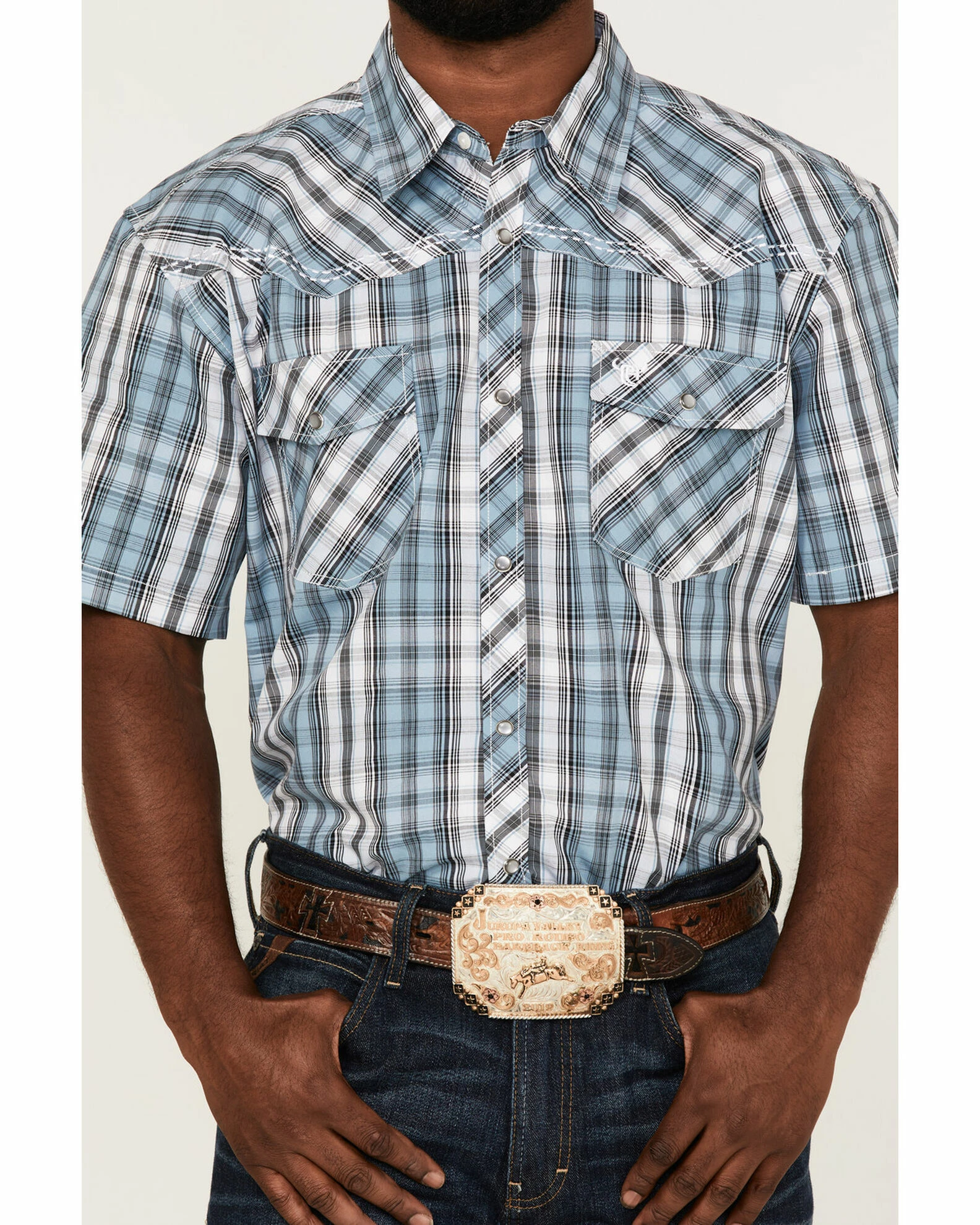 Cowboy Hardware Men's Steel Arroyo Large Plaid Short Sleeve Snap Western Shirt 5 Cowboy Hardware Men's Steel Arroyo Large Plaid Short Sleeve Snap Western Shirt - Image 3