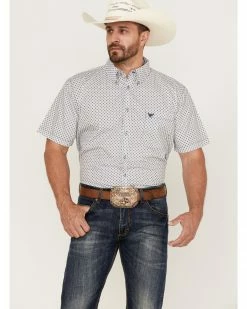 Cowboy Hardware Men's Squiggly Diamond Star Geo Print Western Shirt  White -Cowboy Hardware Shop 2000360879 100 P1 1