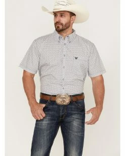 Cowboy Hardware Men's Squiggly Diamond Star Geo Print Western Shirt  White