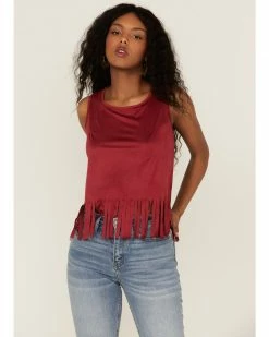 Cowboy Hardware Women's Red Faux Suede Fringe Tank
