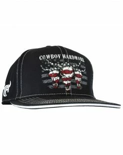 Cowboy Hardware Men's Black Triple Flag Skull Baseball Cap