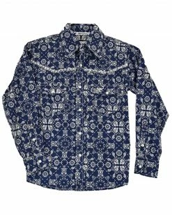 Cowboy Hardware Toddler-Boys' Bandana Print Long Sleeve Snap Western Shirt Navy