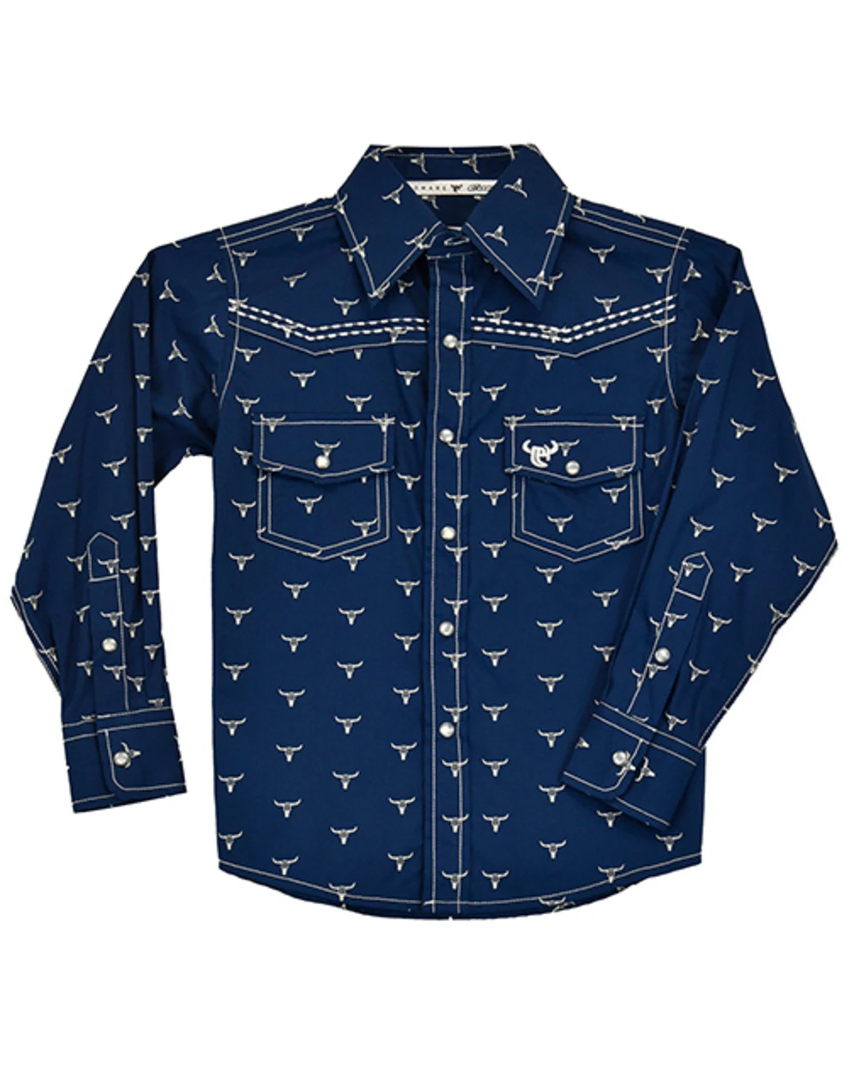 Cowboy Hardware Boys' Steer Head Print Long Sleeve Snap Western Shirt Blue 4 Cowboy Hardware Boys' Steer Head Print Long Sleeve Snap Western Shirt Blue - Image 2