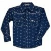 Cowboy Hardware Boys' Steer Head Print Long Sleeve Snap Western Shirt Blue -Cowboy Hardware Shop 2000376438 400 P1
