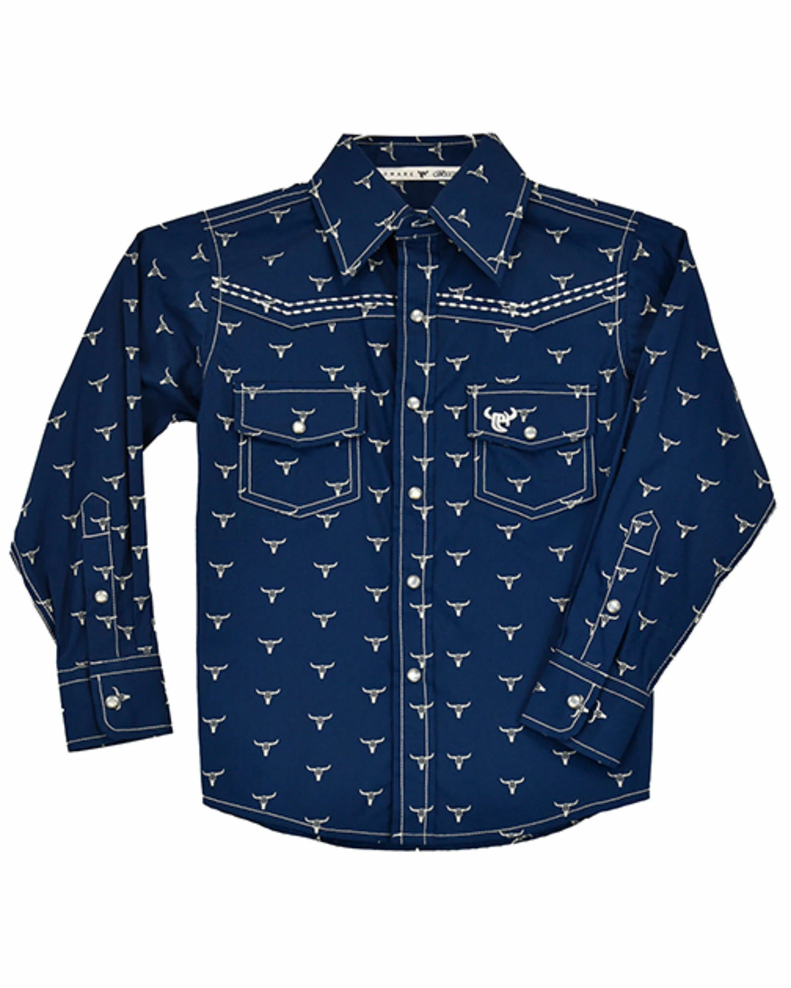 Cowboy Hardware Boys' Steer Head Print Long Sleeve Snap Western Shirt Blue 3 Cowboy Hardware Boys' Steer Head Print Long Sleeve Snap Western Shirt Blue