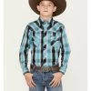 Cowboy Hardware Boys' Plaid Print Long Sleeve Snap Western Shirt Blue -Cowboy Hardware Shop 2000376439 400 P1