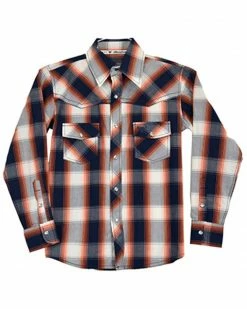 Cowboy Hardware Boys' Plaid Print Long Sleeve Snap Western Shirt Blue -Cowboy Hardware Shop 2000376439 800 P1