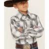 Cowboy Hardware Boys' Forge Plaid Print Long Sleeve Snap Western Shirt White