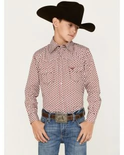 Cowboy Hardware Boys' Six Star Print Long Sleeve Snap Western Shirt Burgundy -Cowboy Hardware Shop 2000376458 640 P1 1