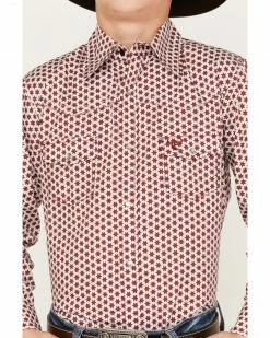 Cowboy Hardware Boys' Six Star Print Long Sleeve Snap Western Shirt Burgundy -Cowboy Hardware Shop 2000376458 640 P3