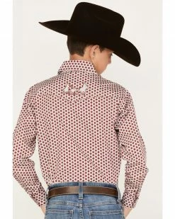 Cowboy Hardware Boys' Six Star Print Long Sleeve Snap Western Shirt Burgundy -Cowboy Hardware Shop 2000376458 640 P4