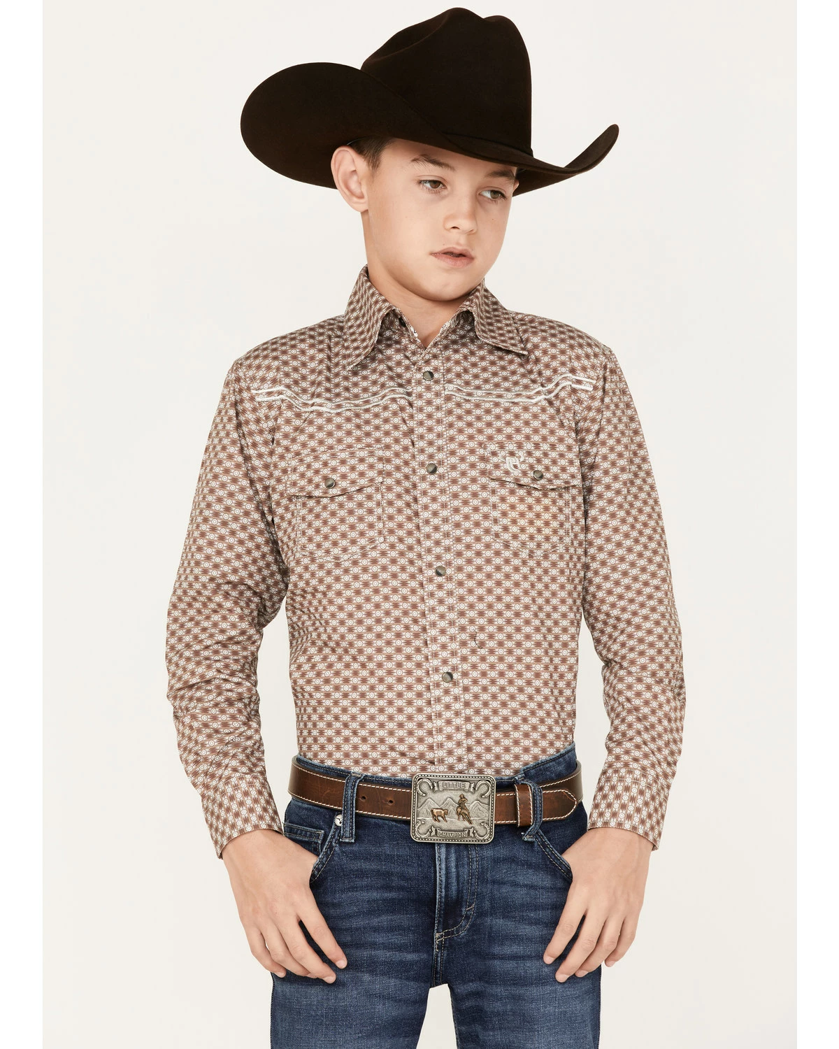 Cowboy Hardware Boys' Rolodex Geo Print Long Sleeve Snap Western Shirt Brown 7 Cowboy Hardware Boys' Rolodex Geo Print Long Sleeve Snap Western Shirt Brown - Image 5