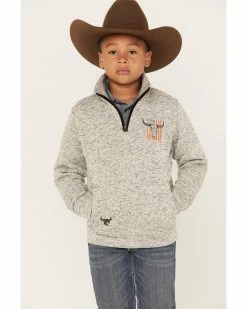 Cowboy Hardware Boys' Embroidered Flag Skull Quarter-Zip Sweatshirt Oatmeal -Cowboy Hardware Shop 2000376467 104 P1 1