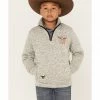 Cowboy Hardware Boys' Embroidered Flag Skull Quarter-Zip Sweatshirt Oatmeal -Cowboy Hardware Shop 2000376467 104 P1