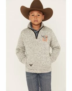 Cowboy Hardware Boys' Embroidered Flag Skull Quarter-Zip Sweatshirt Oatmeal