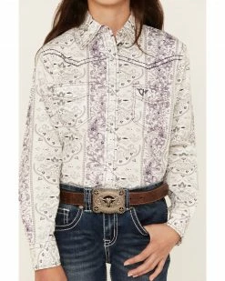 Cowboy Hardware Girls' Purple Floral Pattern Long Sleeve Snap Shirt -Cowboy Hardware Shop 2000376470 500 P3
