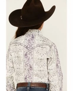 Cowboy Hardware Girls' Purple Floral Pattern Long Sleeve Snap Shirt -Cowboy Hardware Shop 2000376470 500 P4