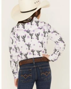 Cowboy Hardware Girls' White & Purple Cactus Rose Long Sleeve Snap Shirt -Cowboy Hardware Shop 2000376471 100 P4