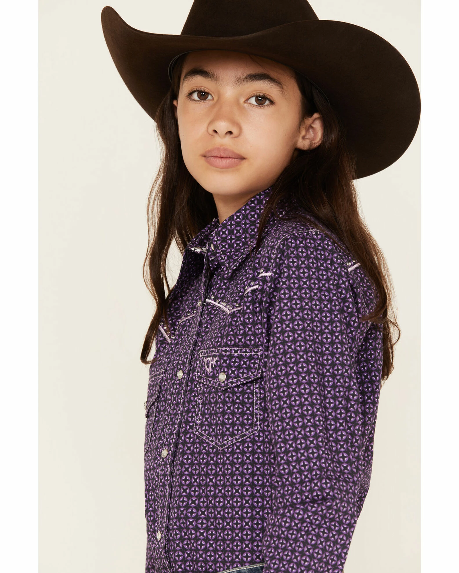Cowboy Hardware Girls' Purple Star Print Long Sleeve Snap Shirt 4 Cowboy Hardware Girls' Purple Star Print Long Sleeve Snap Shirt - Image 2