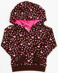 Cowboy Hardware Brown Daisy Rider Print Hooded Sweatshirt For Toddler-Girls'