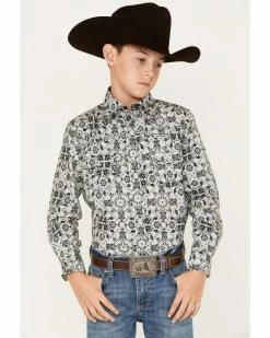 Cowboy Hardware Boys' Bandana Print Long Sleeve Snap Western Shirt Grey -Cowboy Hardware Shop 2000376535 020 P1