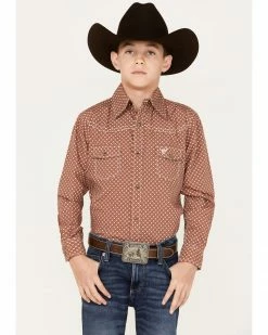 Cowboy Hardware Boys' Geo Print Long Sleeve Snap Western Shirt Rust Copper -Cowboy Hardware Shop 2000376536 220 P1 1