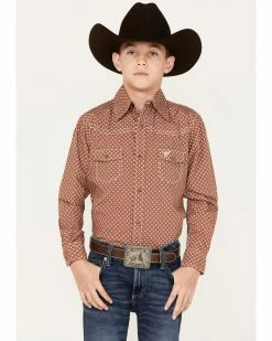 Cowboy Hardware Boys' Geo Print Long Sleeve Snap Western Shirt Rust Copper