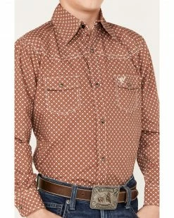 Cowboy Hardware Boys' Geo Print Long Sleeve Snap Western Shirt Rust Copper -Cowboy Hardware Shop 2000376536 220 P3