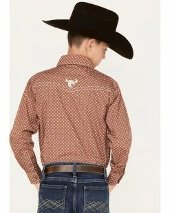 Cowboy Hardware Boys' Geo Print Long Sleeve Snap Western Shirt Rust Copper -Cowboy Hardware Shop 2000376536 220 P4