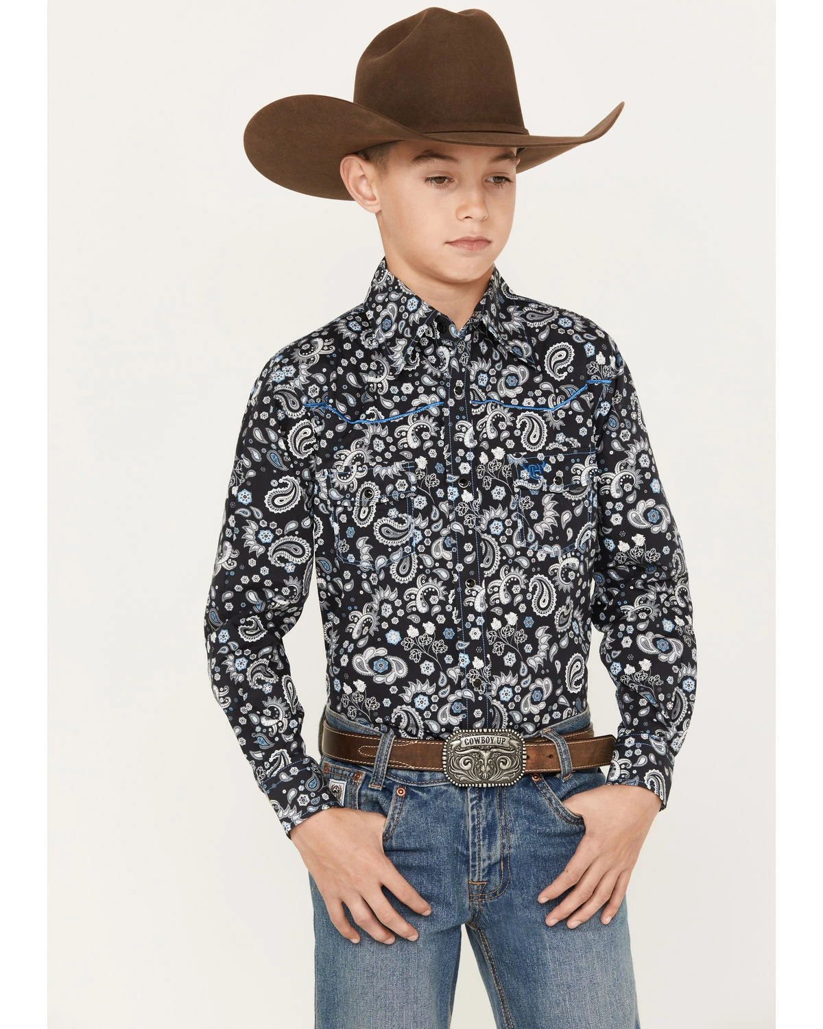 Cowboy Hardware Boys' Paisley Print Long Sleeve Snap Western Shirt Cream 5 Cowboy Hardware Boys' Paisley Print Long Sleeve Snap Western Shirt Cream - Image 3