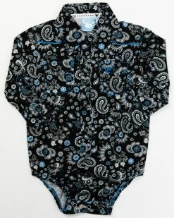 Cowboy Hardware Boys' Paisley Print Long Sleeve Snap Western Shirt Onesie - Infant Black