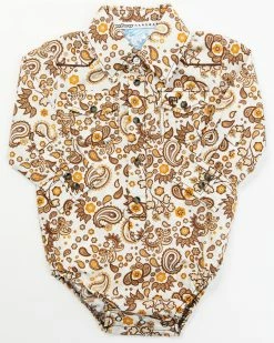 Cowboy Hardware Boys' Paisley Print Long Sleeve Snap Western Shirt Onsie - Infant For Infant-Boys' Cream