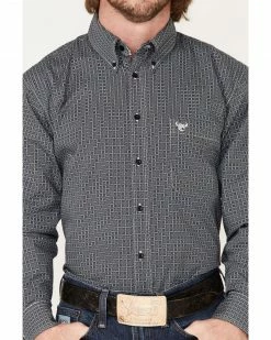Cowboy Hardware Men's Wavy Square Geo Print Button-Down Western Shirt  -Cowboy Hardware Shop 2000378800 410 P3
