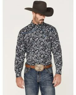 Cowboy Hardware Men's Paisley Print Snap Western Shirt Black
