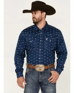 Cowboy Hardware Men's All-Over Skull Print Snap Western Shirt Navy