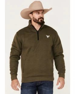 Cowboy Hardware Men's 1/4 Zip Classic Herringbone Cadet Sweatshirt  Olive -Cowboy Hardware Shop 2000378814 341 P1 1