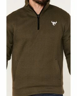 Cowboy Hardware Men's 1/4 Zip Classic Herringbone Cadet Sweatshirt  Olive -Cowboy Hardware Shop 2000378814 341 P3